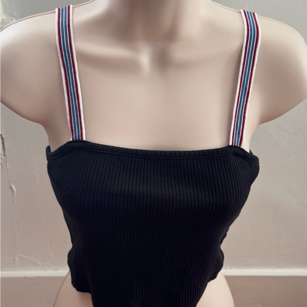 Me to We Black Ribbed Camisole with Striped Straps, size S Y2K crop top casual